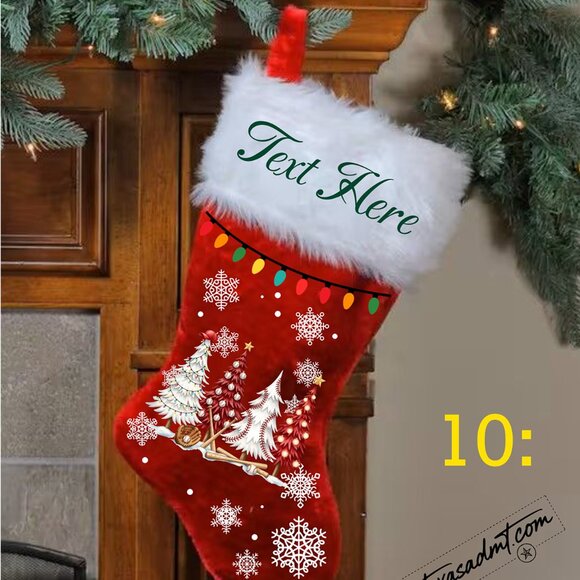 Personalized Merry Christmas Stocking Name/Custom Red Plush with Printed Lights - Picture 9 of 16